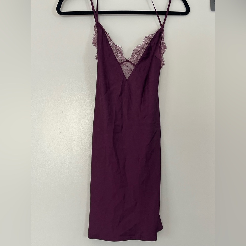 Victoria’s Secret Silky Satin Slip Dress Lace Purple SMALL Strappy Nightgown